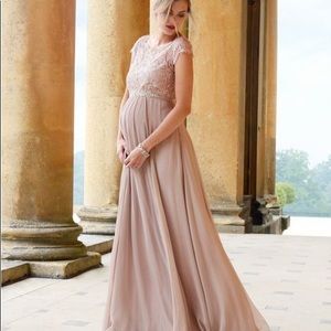 Blush Silk & Eyelash Lace Maternity Gown